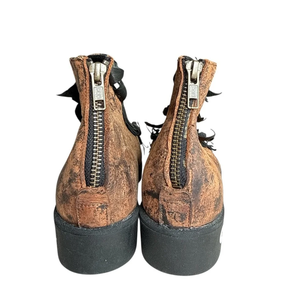 Papucei Leather Unique Brown and Black Ankle Boots Handmade In Romania New Sz36